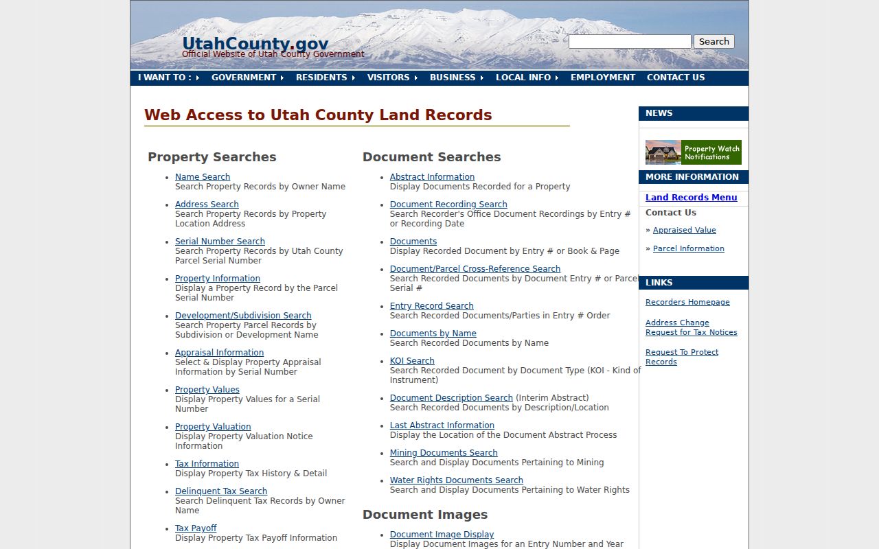 Pleasant Grove people search through the Utah County land records menu