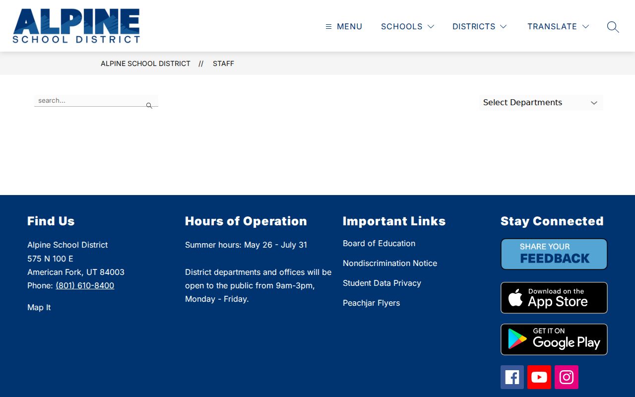 Pleasant Grove people directories search in the Alpine School District staff directory