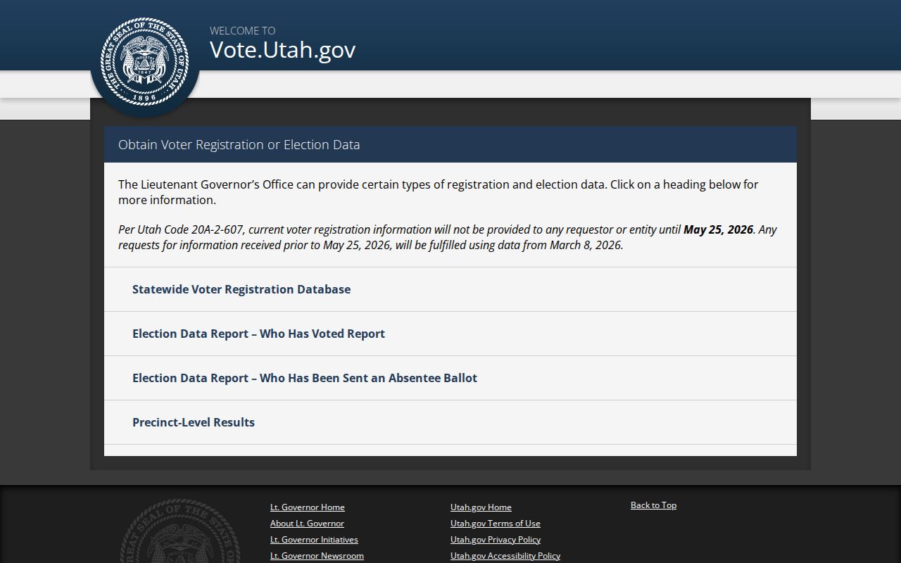 Pleasant Grove voter registration records within Utah statewide file products